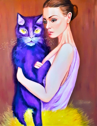 Denis Mihai - Dame au chat violet