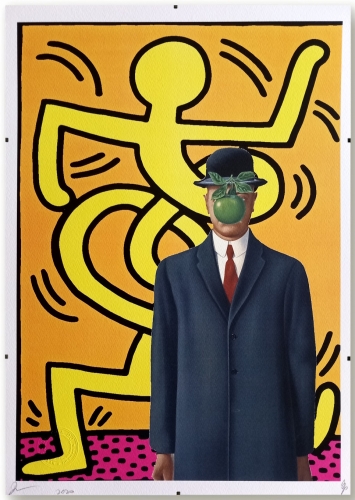 DEATH NYC  - Magritte X Haring  Zeefdruk mét lijst