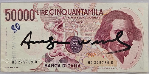 Andy Warhol - Andy Warhol  Billet de 50.000 lires signé