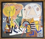 Guillaume Corneille - Enframed! Terragraphy signed on canvas L'orchestre de Jazz, hommage à Charlie Parker - Cobra