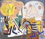 Guillaume Corneille - Enframed! Terragraphy signed on canvas L'orchestre de Jazz, hommage à Charlie Parker - Cobra