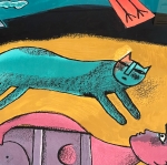 Guillaume Corneille - Grote ingelijste lithografie  Grote woestijnvogel 1999 E/A