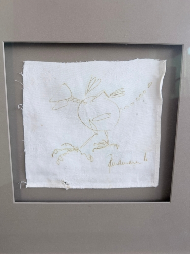 Panamarenko  - Kip ( Archaeopterix) getekend op serviet