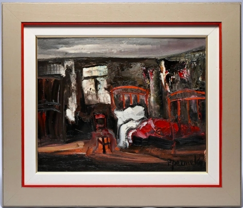 Paul Permeke - Slaapkamer in Roodtinten - Olie op doek - 40x50 cm