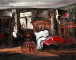 Paul Permeke - Slaapkamer in Roodtinten - Olie op doek - 40x50 cm