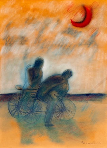 Francesco  Caraccio  - Innamorati in Bicicletta - gemengde techniek