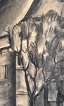 Constant Permeke - Hoeve tussen de bomen met koe - Houtskool en rood krijt