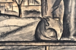 Constant Permeke - Hoeve tussen de bomen met koe - Houtskool en rood krijt