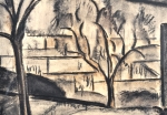 Constant Permeke - Hoeve tussen de bomen met koe - Houtskool en rood krijt