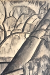 Constant Permeke - Hoeve tussen de bomen met koe - Houtskool en rood krijt