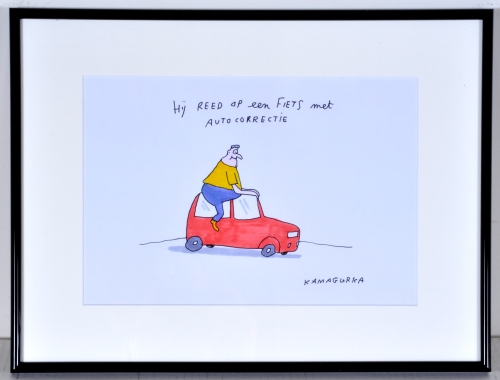 Kamagurka - Autocorrectie - Originele cartoon - Ingelijst