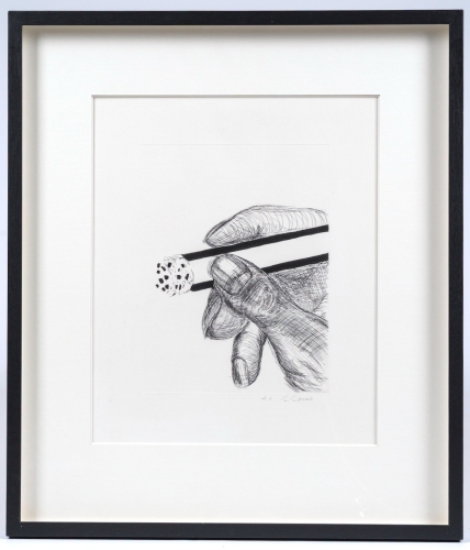 Roger Raveel - Hand with cigarette - Etching - H.C. - framed - 1973
