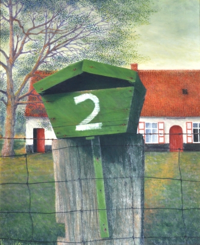 Henri Vandermoere - Farm with bus n° 2 - oil on canvas - 60x50 - 1983