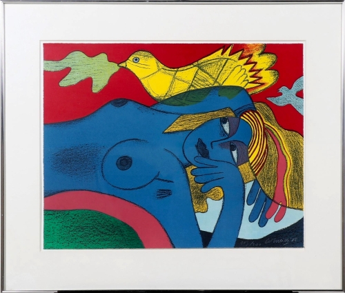 Guillaume Corneille - L'oiseau jaune - lithograph - framed
