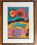 Guillaume Corneille - Large framed lithograph  Large desert bird 1999 E/A