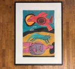 Grote ingelijste lithografie Grote woestijnvogel 1999 E/A