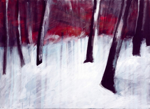Stéphane Le Maou - Forêt rouge - acryl op doek - 50x70 cm - 2008