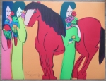 Red horse and woman