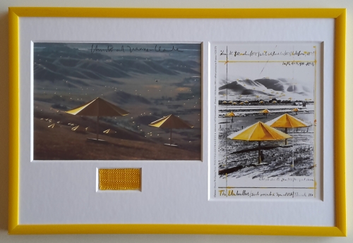Christo Javacheff - The Umbrellas USA  2 artcards + fabric