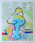 Emergency landing on seated nude.