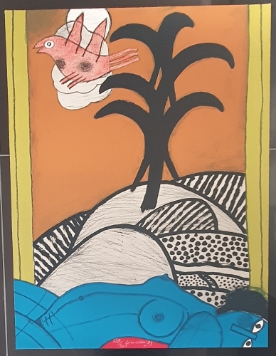 Guillaume Corneille - Reclining nude and bird.