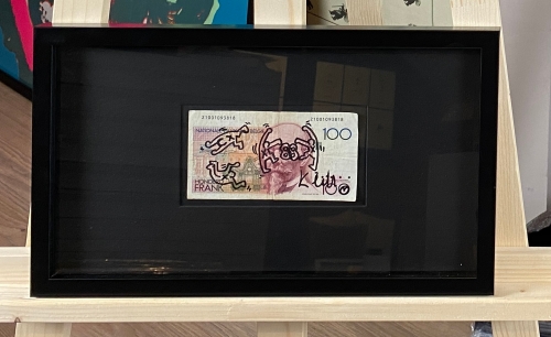 Keith Haring - Original drawing on a 100 BEF note