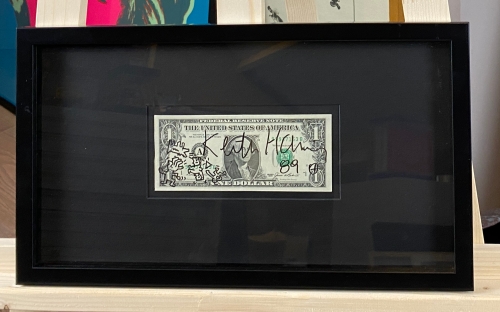 Keith Haring - Original drawing on a dollar note