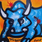 FABIAN , stier in blauw , brood stijl