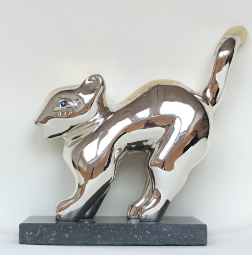 Guillaume Corneille - Sculpture en bronze argenté Le Petit Chat