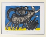 Cat & birds on a score; framed!