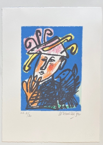 Guillaume Corneille - Signée; Lithographie Le Clown et l'oiseau