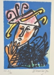 Guillaume Corneille - Signée; Lithographie Le Clown et l'oiseau