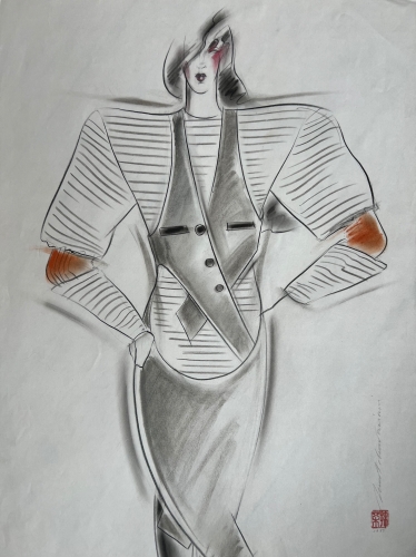 Henri Matchavariani - Hommage à Thierry Mugler - Dessin de mode - 1985
