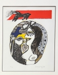 Antique lithograph signed, Dialoque with the bird, Journal de la Tour, framed!