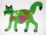 Green cat with bird