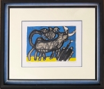 Cat & birds on a score; framed!