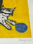 Guillaume Corneille - Aquagravure Le chat à la pelote bleu, 2003