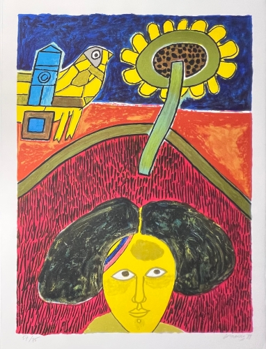 Guillaume Corneille - Lithographie signée : Le Tournesol, Hommage à Van Gogh