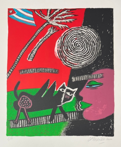Guillaume Corneille - Signed lithograph: Memory of Cuba and the black cat